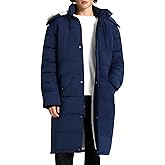 Gihuo Long Winter Coats for Men Fleece Lined Puffer Coat Winter Jacket Water Resistant Parka(Navy-L)