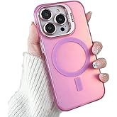 ZinLyuen for iPhone 14 Pro Max Case Invisible Stand Military-Grade Holographic Iridescent Case for 14 ProMax Compatible with MagSafe with Camera Protector,Pink