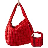 Large Quilted Puffer Tote Bag for Women with Mini Pouch Puffy Crossbody Bags Purse Hobo Puff Shoulder Carryall Gym Travel