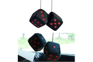 Ziciner Pair Fuzzy Plush Dice for Car Mirror, 3'' Retro Square Dice with Heart-Shape, Universal Auto Rearview Mirror Hanging 