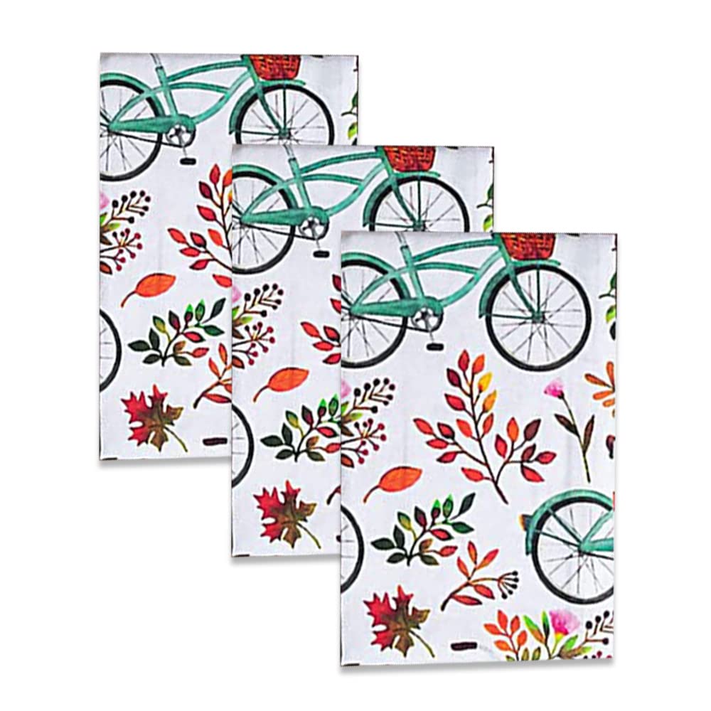 Cotton Carnival Kitchen Towels, 100% Ring Spun Cotton, Set of 3, Printed Dish Towels, Super Absorbent Tea Towels, Size 45cm x 70cm, Bicycle Design
