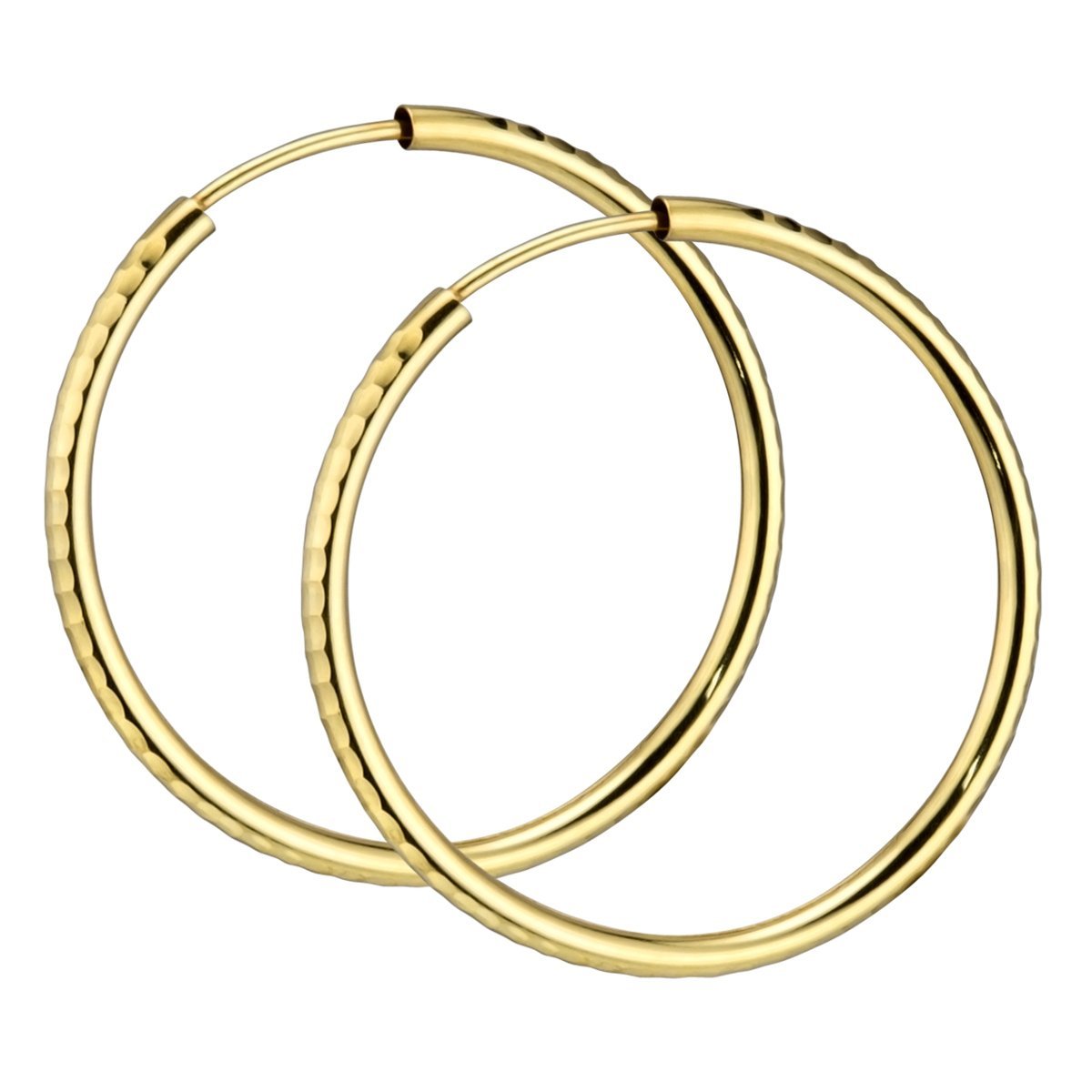 Materia #GO-5 Women's Creole Earrings 585 Gold 30 mm Diamond Cut Flexible Jewellery, Gold Earrings for Women with Gift Box Made in Germany
