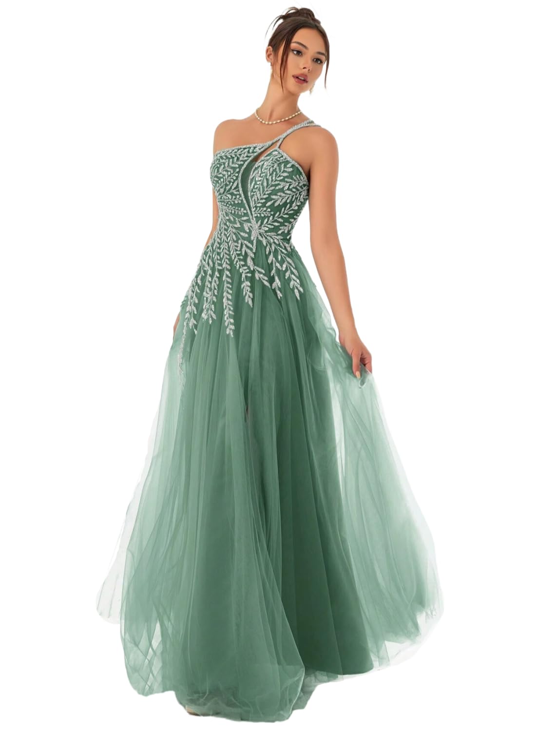Elegant A Line Eucalyptus Prom Dresses Long with
