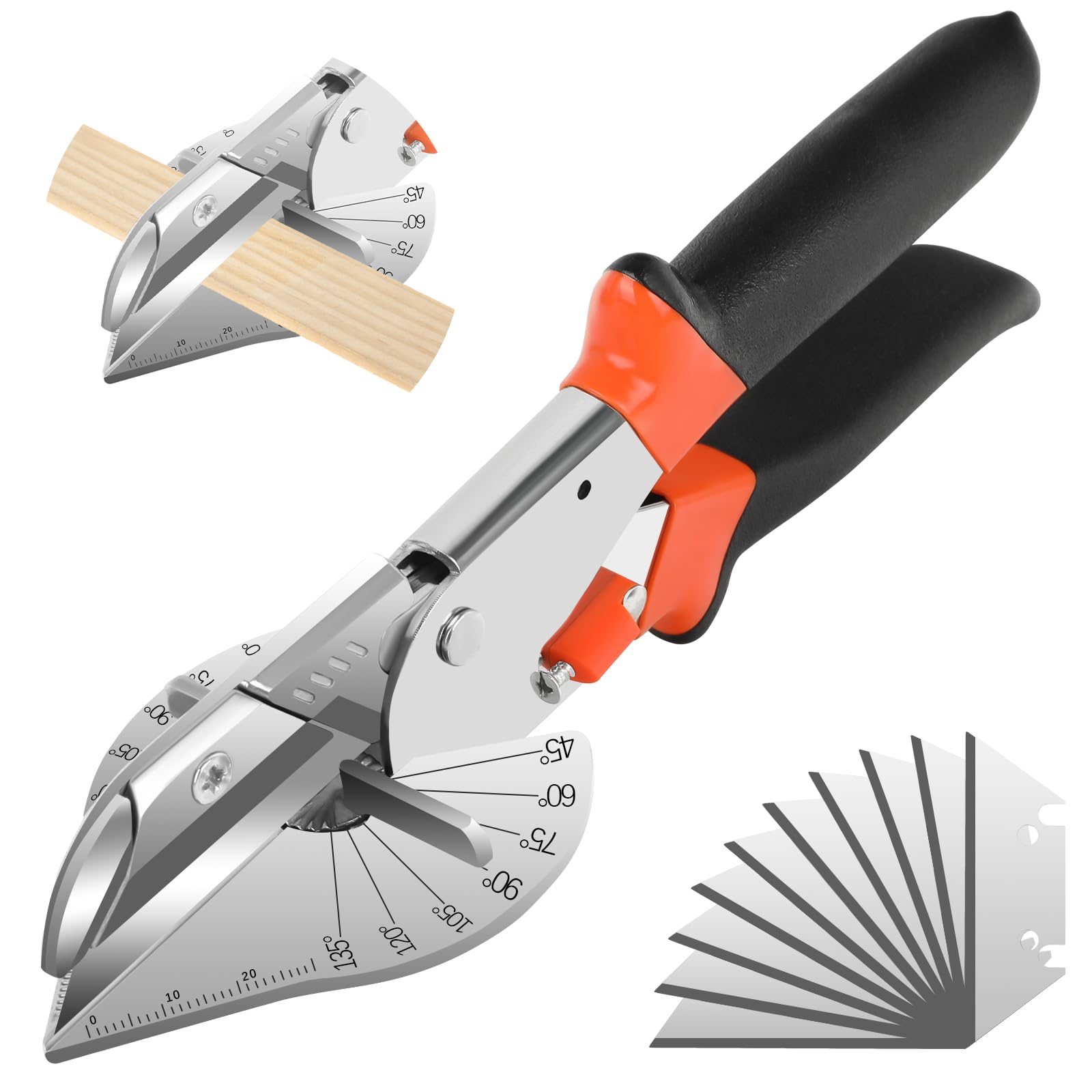 DINGBLUE Miter Shears - 45 to 135 Degree Multi Angle Trim Cutter, Gasket Shear for Cutting Soft Wood, Plastic, PVC and More, Including 10 Spare Blades