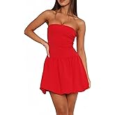 Hupplle Women's Bubble Mini Dress Sexy Strapless Neon Party Wear Summer Night Out Tight Tube Top Outfit