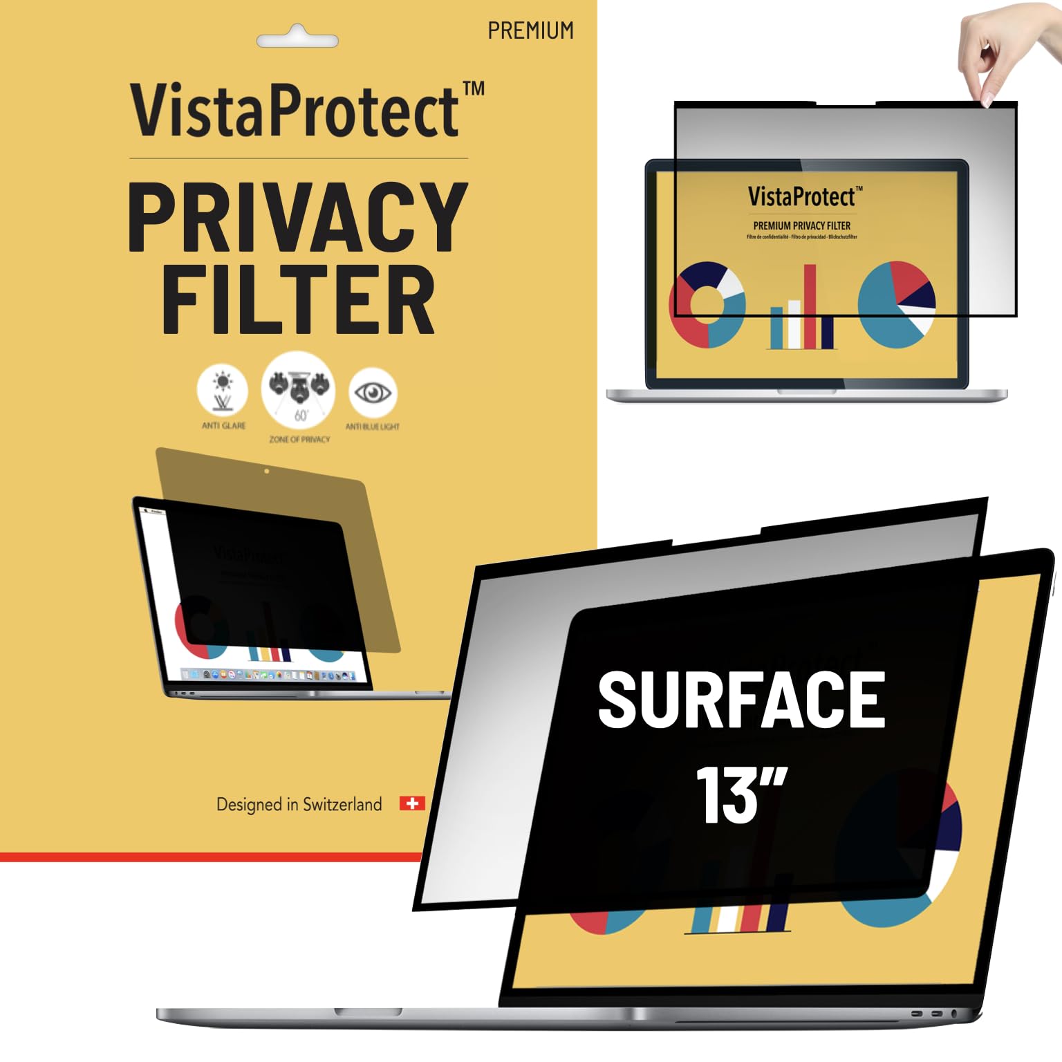 VistaProtect - Premium Privacy Filter & Anti Blue Light Screen Protector for Microsoft Surface X & Surface Pro 8 & Pro 9 (13" inches)