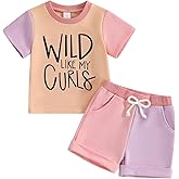 WZTYYDS Toddler Girl Summer Clothes Letter Print Short Sleeve Round Neck T-Shirt with Contrast Color Shorts Outfit