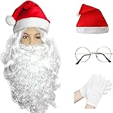 YKYOBFA 5 Pcs Christmas Santa Costume Set - Santa Wig, Beard, Hat, Glasses and Gloves - Xmas Cosplay Party Accessories for Men and Women