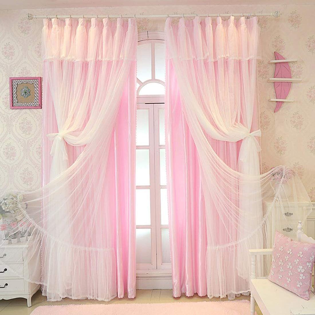 Amazon レースカーテン 姫系 カーテン 姫 おしゃれ 可愛い 遮光カーテン 両開き 二重カーテン レース 優雅 上品 インテリア 綺麗 エレガント オーダー可能 装飾ホーム 姫 リビング フリル 女子 洗える 1枚組 2枚組 五色 Osona 幅100cm 丈178cm 2枚組 ピンク