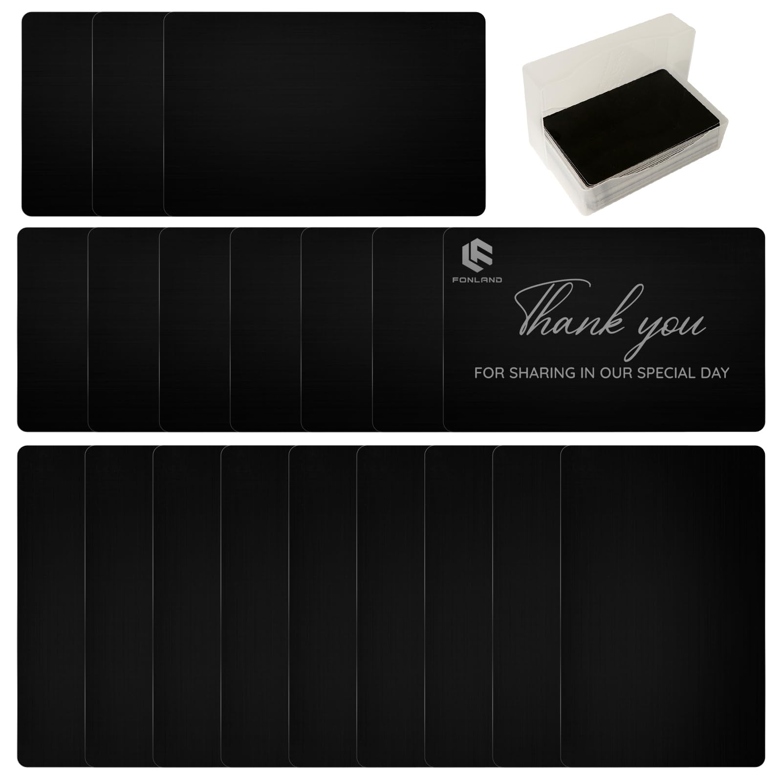 FONLAND Metal Cards Blank,100Pcs Metal Cards Engraved, Metal Business Cards Engraving Aluminium Alloy Thickness for Customer DIY Gift Lable Tag Cards 10 Colors (Optional)(Black)