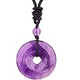 ASGIFT Lucky Coin Crystal Necklace 30mm Round Donut Natural Quartz Protection Pendant with Adjustable Rope Reiki Healing Crystal Stone Spiritual Necklaces for Men Women