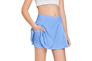 HALOUMONING Girls Tennis Skirt with Pockets Shorts Crossover High Waisted Athletic Skorts Workout Golf Running Skirts