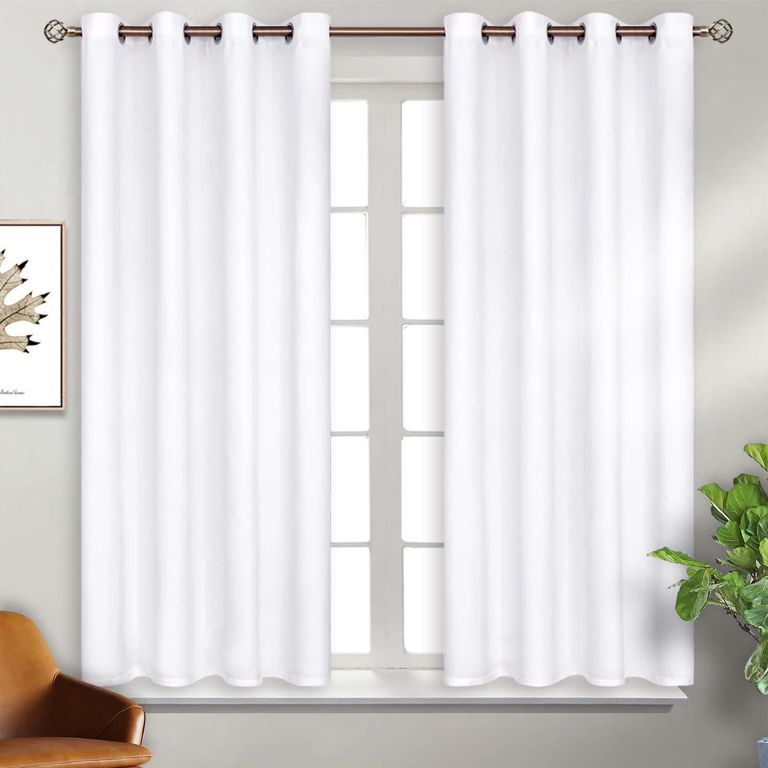 Photo 1 of BGment Room Darkening Curtains for Bedroom - Grommet Thermal Insulated Window Treatments Light Blocking Curtains for Living Room, Set of 2 Panels, Each 46 x 54 Inch, Pure White