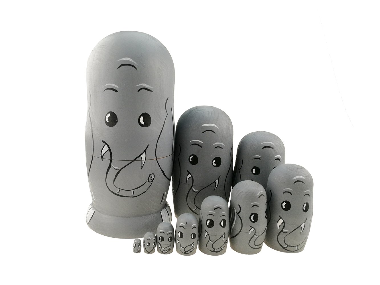 Winterworm Set of 10 Animal Theme Elephant Stacking Toy Handmade Wooden Russian Nesting Dolls for Kids Toy Nursery Room Decor