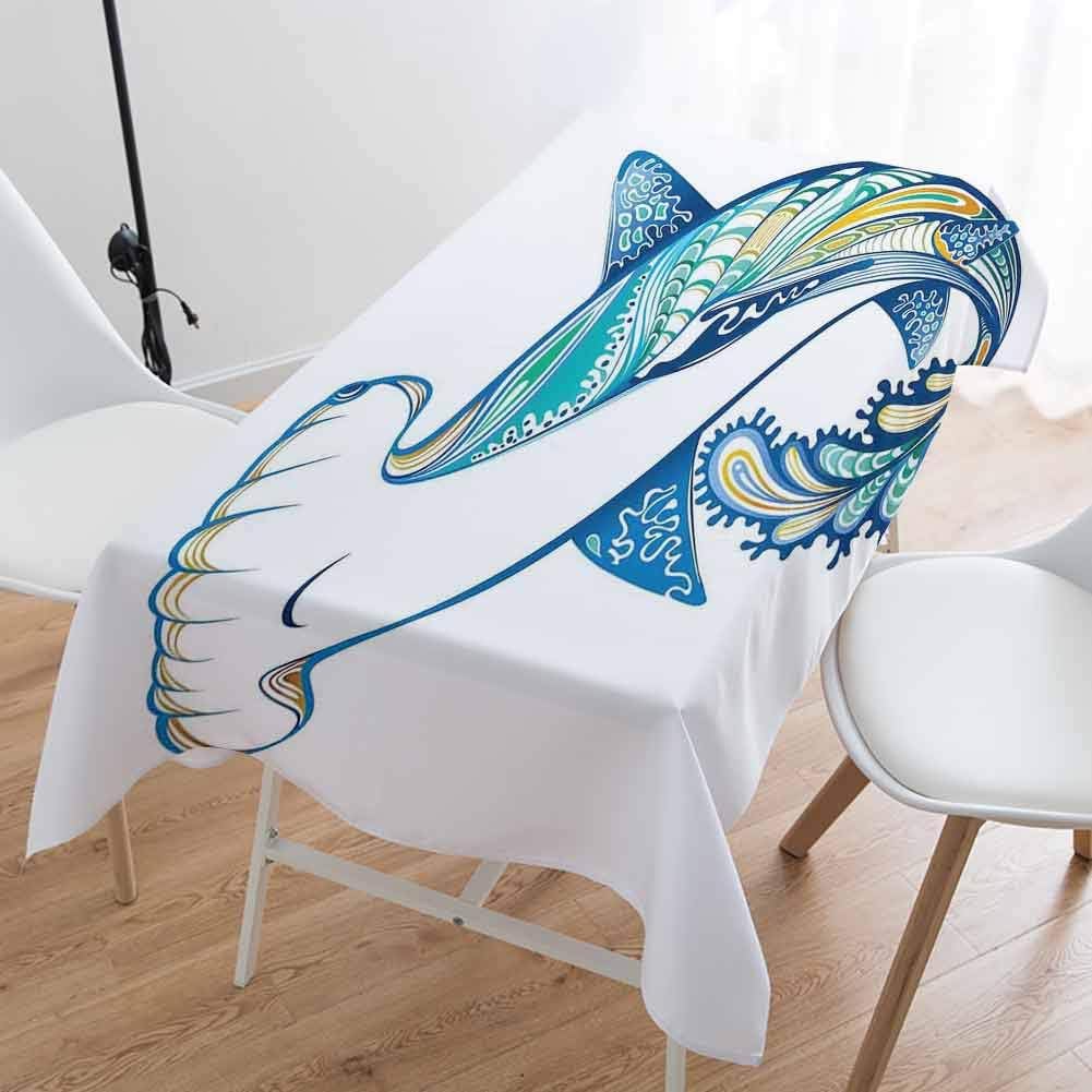 Abstract Home Decor Rectangle Tablecloth Lightweight W40 x L60 Hammer Head Shark Ornate Underwater Sea Ocean Life Animals Marine Theme Image Daily use Blue Aqua White