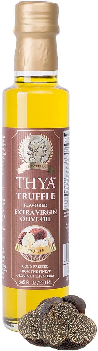 THYA Truffle Flavored Extra Virgin Olive Oil Cold Pressed Olives EVOO for Salad Dressing and Cooking (8.45 fl oz/ 250ml)