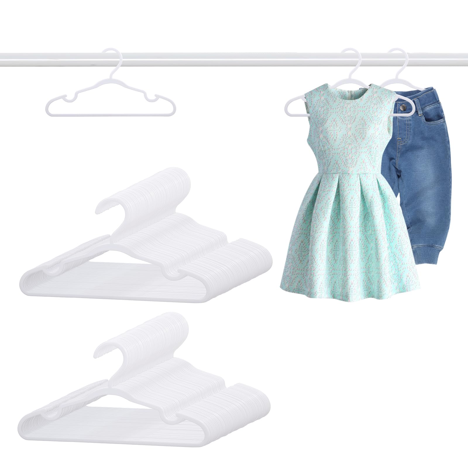 Photo 1 of 100 Pack White Baby Hangers 12.91 Inch - Kids Non-Slip Clothes Hangers for Infant & Child, Durable Plastic Children's Hangers for Closet, Pants, Coats, Skirts