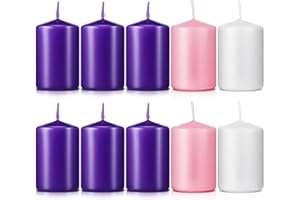 Amylove 10 Pcs 2 x 3 Inch Advent Pillar Candles Set Pink Purple Christmas Unscented Lasting Burning Church Candles for Advent Wreath Holiday Gifting