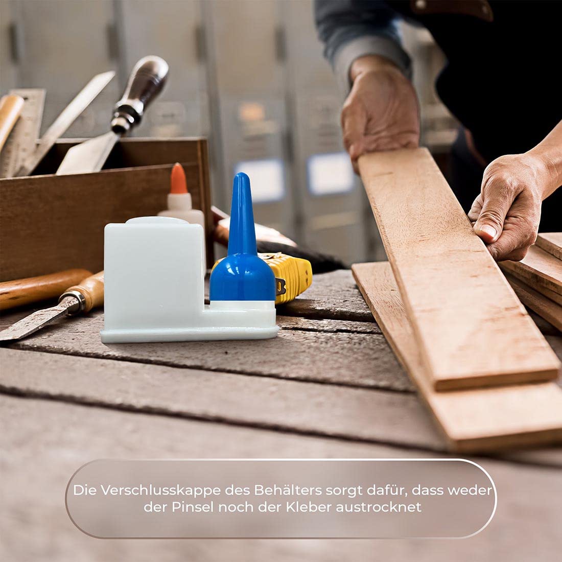Klebstoff Sparbehälter mit 2xPinsel – luftdichter Leimspender für Schuhkleber, Holzleim, Kontaktkleber & Bastelkleber – robuster Leimbehälter für Werkstatt, Handwerk, Modellbau & Reparatur (0,4 Liter) 7