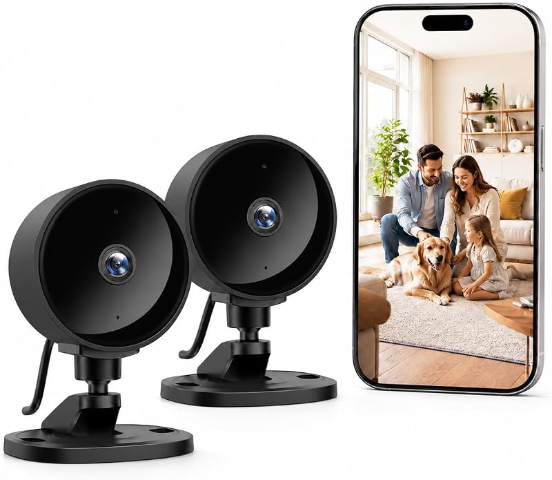 Überwachungskamera Innen 1080P, Mini Kamera WLAN für Zuhause mit Nachtsicht, Bewegungserkennung, 2-Wege-Audio, Ohne Monatsgebühr, Kompatibel mit Alexa & Google Home, Nur 2,4GHz WLAN