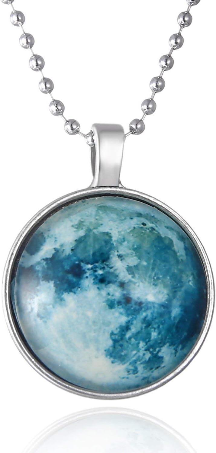 Rack Jack Mini Glow in the Dark Moon Pendant Glass Alloy 19mm Necklace for Unisex