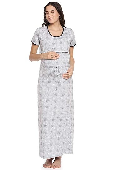 Womens Grey Printed Maternity Nightdress