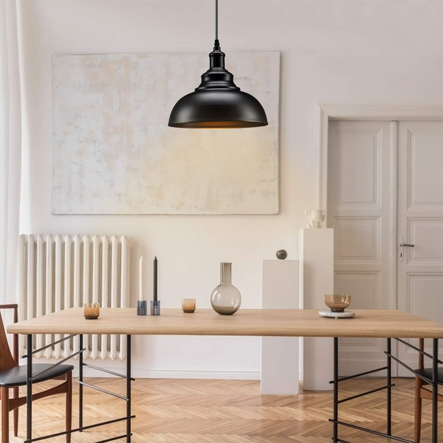 Industrial Pendant Lighting 1 Pack, Matte Black Metal Barn Vintage Farmhouse Style Kitchen Hanging Light Fixture for Kitchen Dining Room - - 