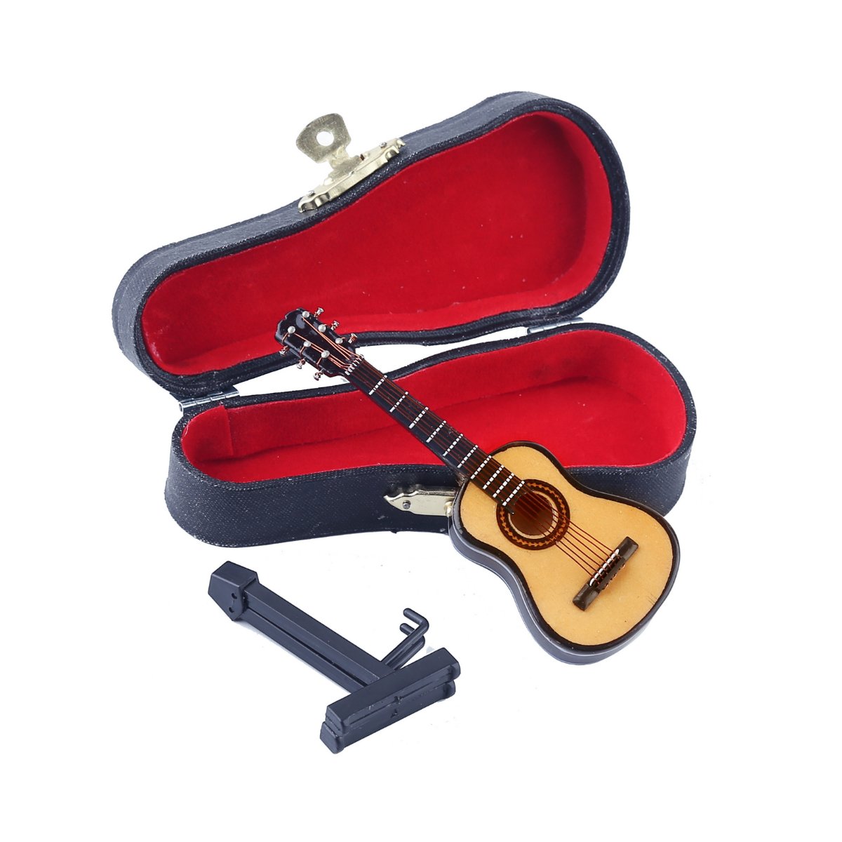 Dselvgvu Wooden Miniature Guitar with Stand and Case Mini Musical Instrument Guitar Replica Collectible Figurines Dollhouse Accessories Model Home Decoration Display Ornament (3.94