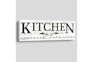 Pigort Rustic Kitchen Sign Decor, Kitchen Seasoned with Love - Black White Funy Inspirational Home Farmhouse Kitchen Decoration (5.5 X 16.5 INCH)