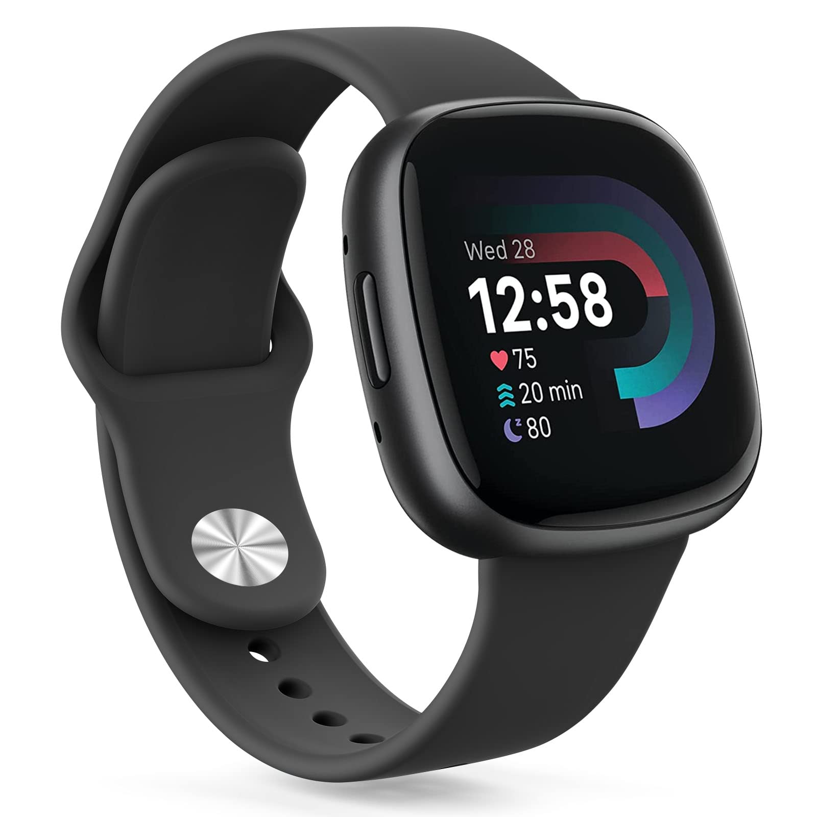 Oumida Silicone Strap for Fitbit Versa 4 Strap/Sense 2/Sense Strap, Adjustable Breathable Soft Silicone Wristband Replacement for Fitbit Versa 3 (Black)