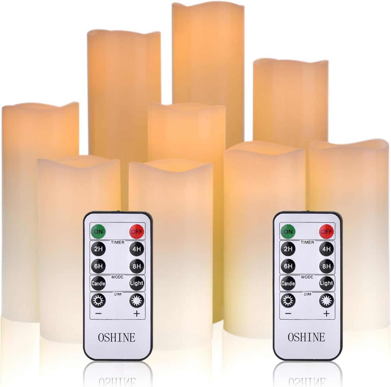 OSHINE LED Candles Flameless Candles (H 4" 5" 6" 7" 8" 9") Set of 9 Real Wax Pillar Flickering Battery Candles With10-key Remote Control Timer 300 Hours(Not Included Batteries) - Image 3