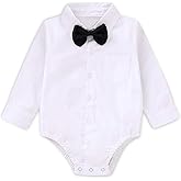 SOBOWO Infant Baby Boy Formal Dress Shirt Bodysuit Long Sleeve Button Up One-Piece Collar Romper Jumpsuit Wedding Party 0-24M