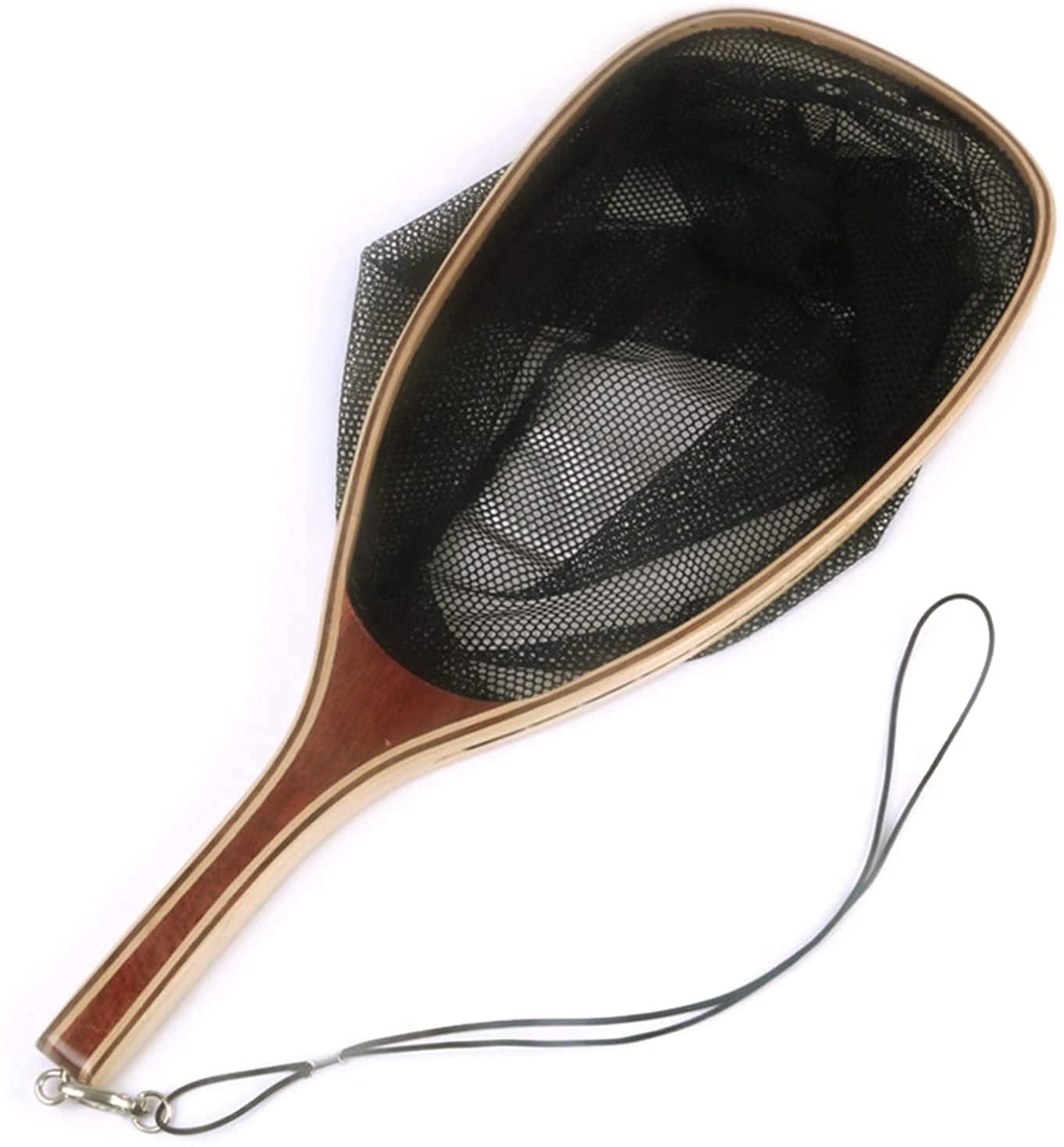 Fly Fishing Landing net with wooden handle and lanyard