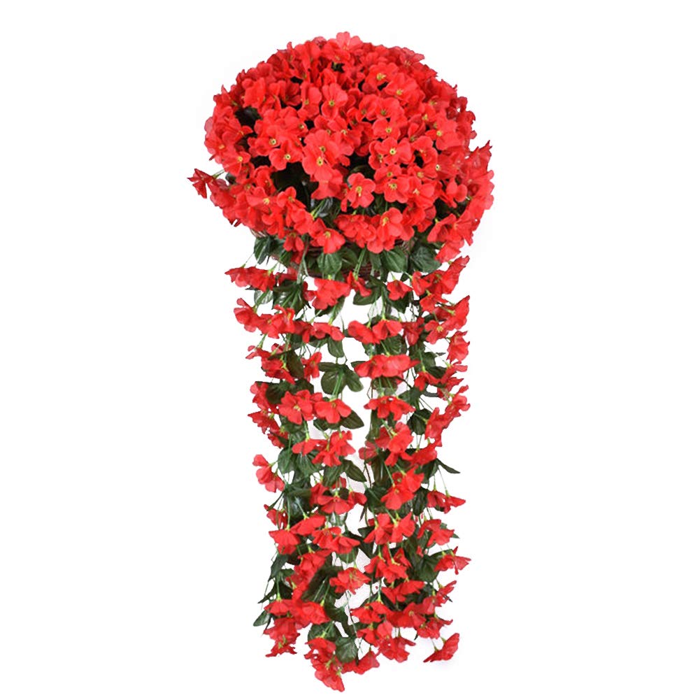 RemeeHi Artificial Flower Wisteria Basket Hanging Flowers Violet Simulation Vine Wedding Home Decoration 5petals Red