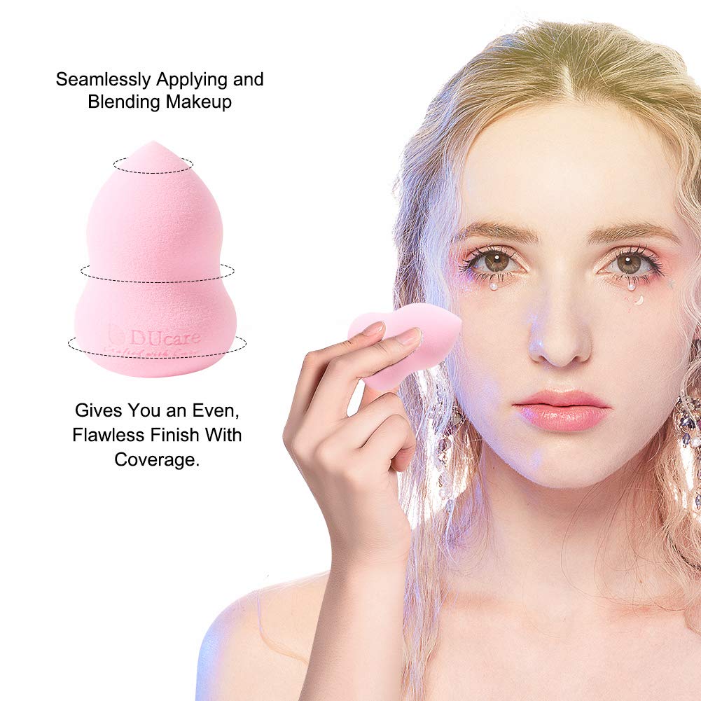 DUcare Kabuki Foundation Brush 1Pcs & 4Pcs Makeup Sponges - Foundation Synthetic Buffing Stippling Brush& Professional Beauty Makeup Sponge Blender for Liquid Blending Mineral Powder Makeup Tools: Beauty