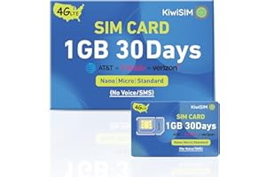 KiwiSIM 4G SIM Card 1GB 30Days, USA Nationwide Network Support for AT&T, T-Mobile and Verizon, Data SIM Card for Unlocked Security Camera/Router/Hotspot WiFI/GPS Tracker, No SSN Check(Activate Needed)