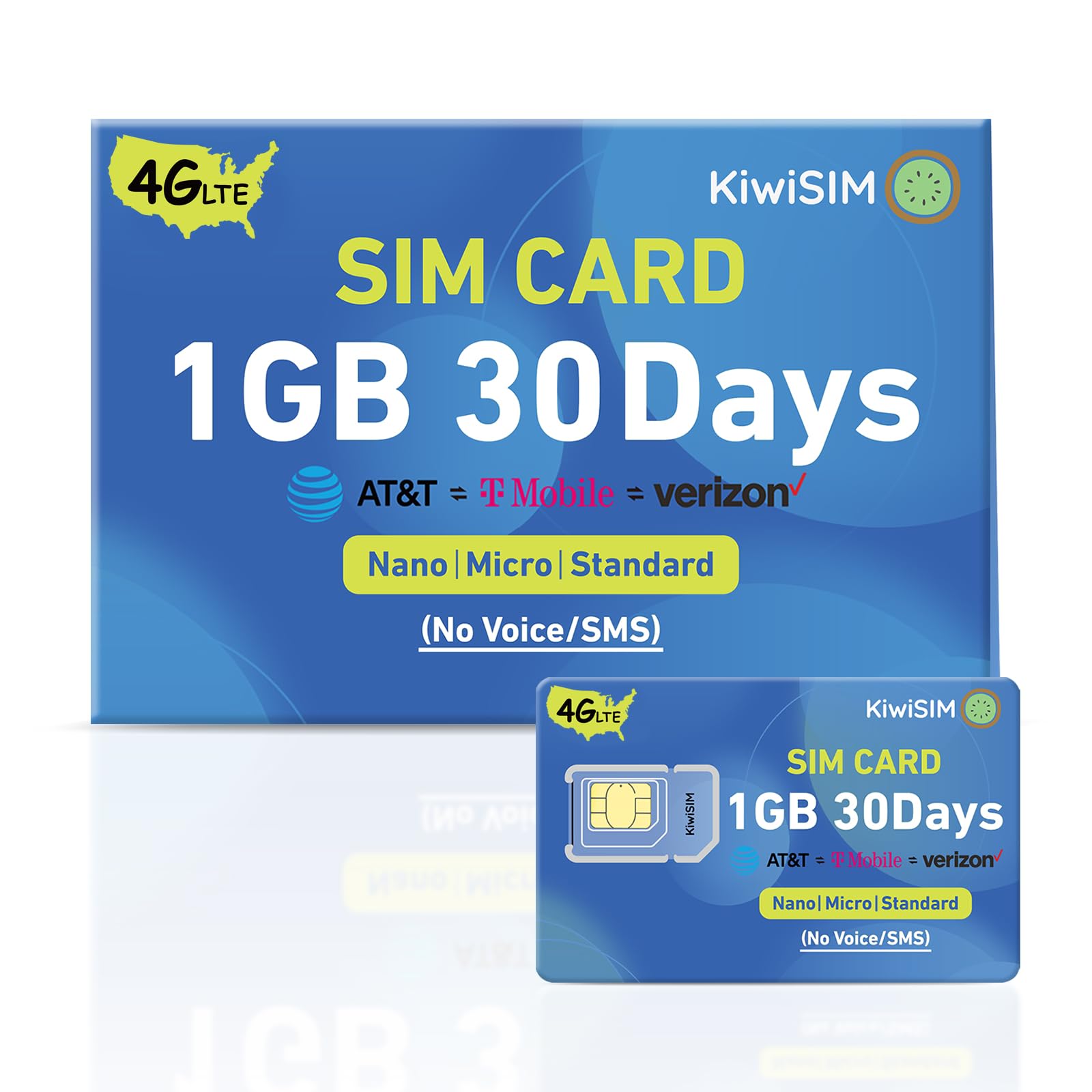 KiwiSIM 4G SIM Card 1GB 30Days, USA Nationwide Network Support for AT&T, T-Mobile and Verizon, Data SIM Card for Unlocked Security Camera/Router/Hotspot WiFi/GPS Tracker, No Contract(Activate Needed)