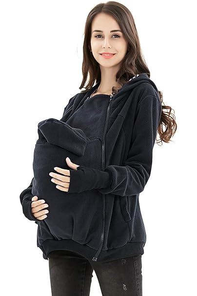 AIYUE 3 in 1 Tragejacke Umstandsjacke Mama Kängurujacke aus Fleece Tragepullove für Babytrage