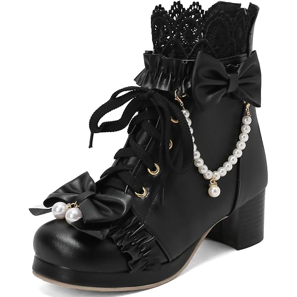 Caradise Women's Lolita Platform Boots – Chunky Heel Lace-Up Booties