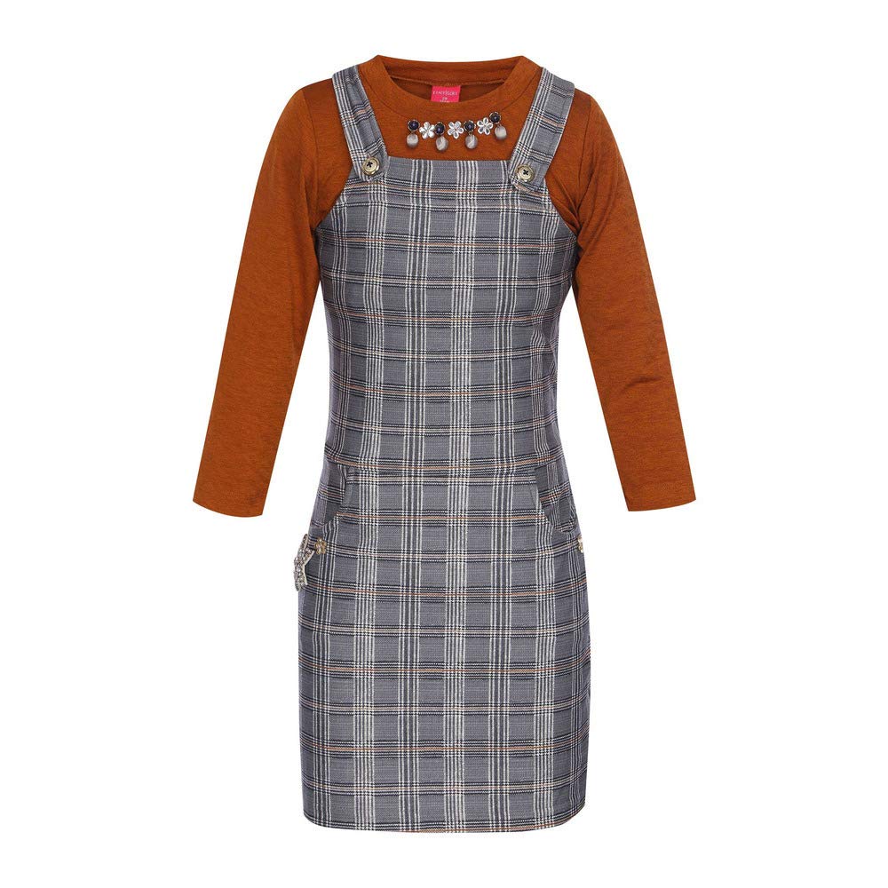 girls check pinafore dress