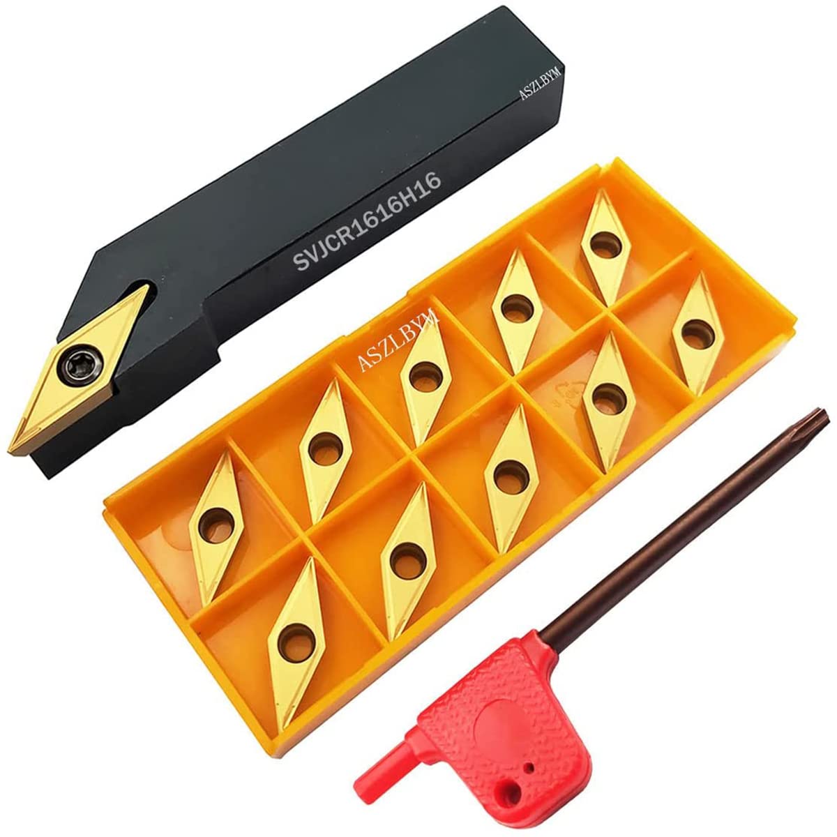 1pc 5/8"/16mm SVJCR1616H16 Indexable Carbide Turning Tool Insert Holder Metal Lathe Cutting Tools with 11pcs VCMT331/ VCMT160404 Indexable Carbide Turning Insert Cutter Blade……