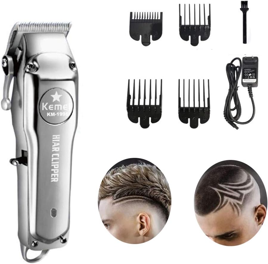 All-Metal Professional Hair Clipper Cordless Electric Hair Trimmer Quick Charging Knife Head Can be Washed Barber Grooming Cutter Kit Silver
