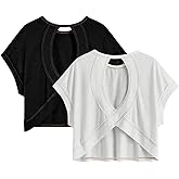 RoseSeek Girl's 2 Packs Open Back Backless Tops Criss Cross Short Sleeve T Shirts Crewneck Casual Tees