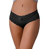 Cheeky Underwear Panties for Women Lace Trim Hipster Briefs Low Waist Breathable Underpants Hipster Ladies Black