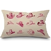 JINYO Retro Pink Cowboy Hat Western Pillow Covers 12x20 Inches, Preppy Cowgirl Pillow Covers, Preppy Cowgirl Room Decor, Pink Western Decor, Country Room Decor for Teen Girls