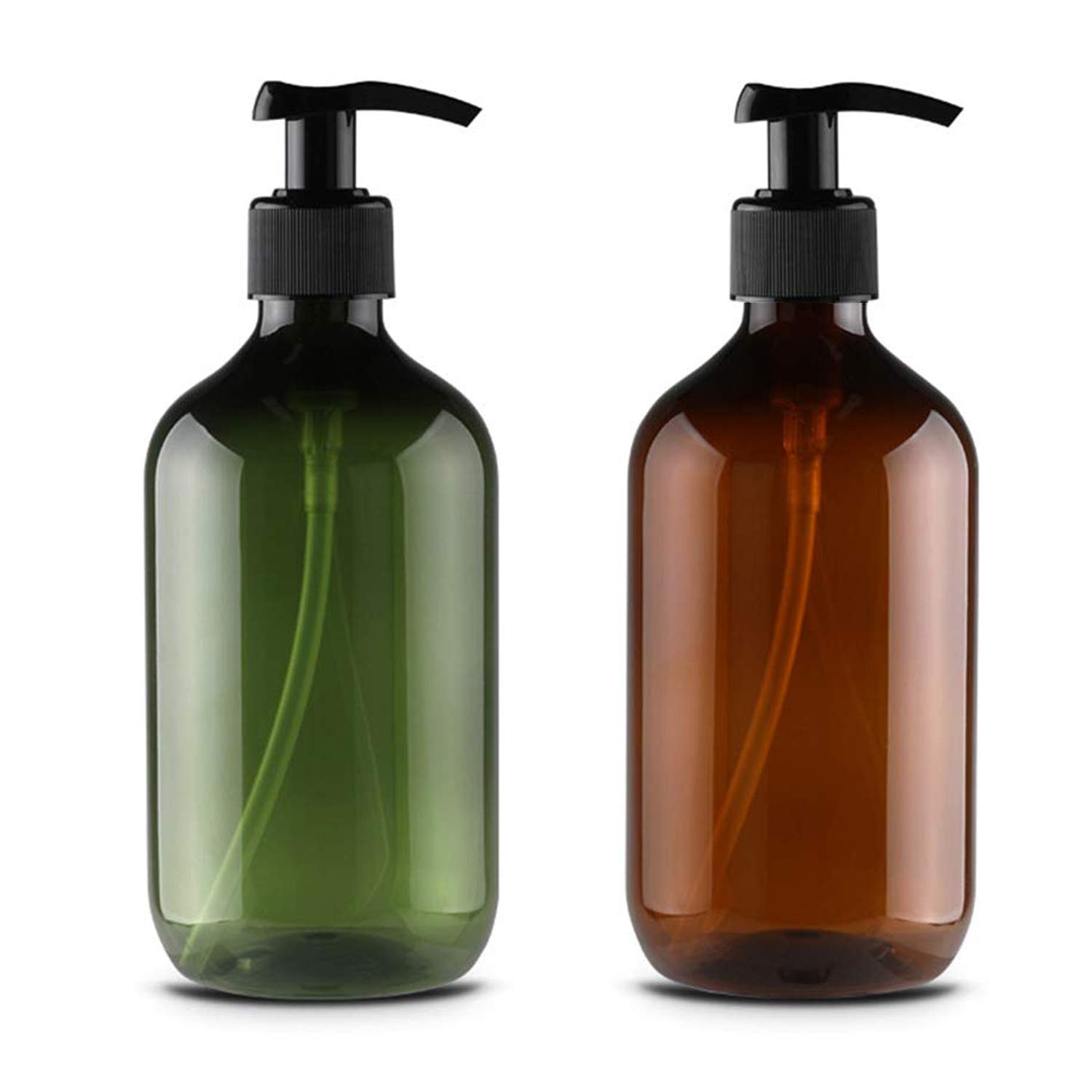 JamHooDirect 2Pcs 300ml/10oz Empty Plastic Pump Bottles , Refillable Lotion Shampoo Body Washing Cream Shower Gel Storage Holder Container Toiletries Liquid Dispenser (green+brown) โ image 1