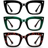 Hubeye 3 Pack Oprah Style Reading Glasses Oversized Readers Blue Light Blocking Computer Eyewear With Spring Hinge