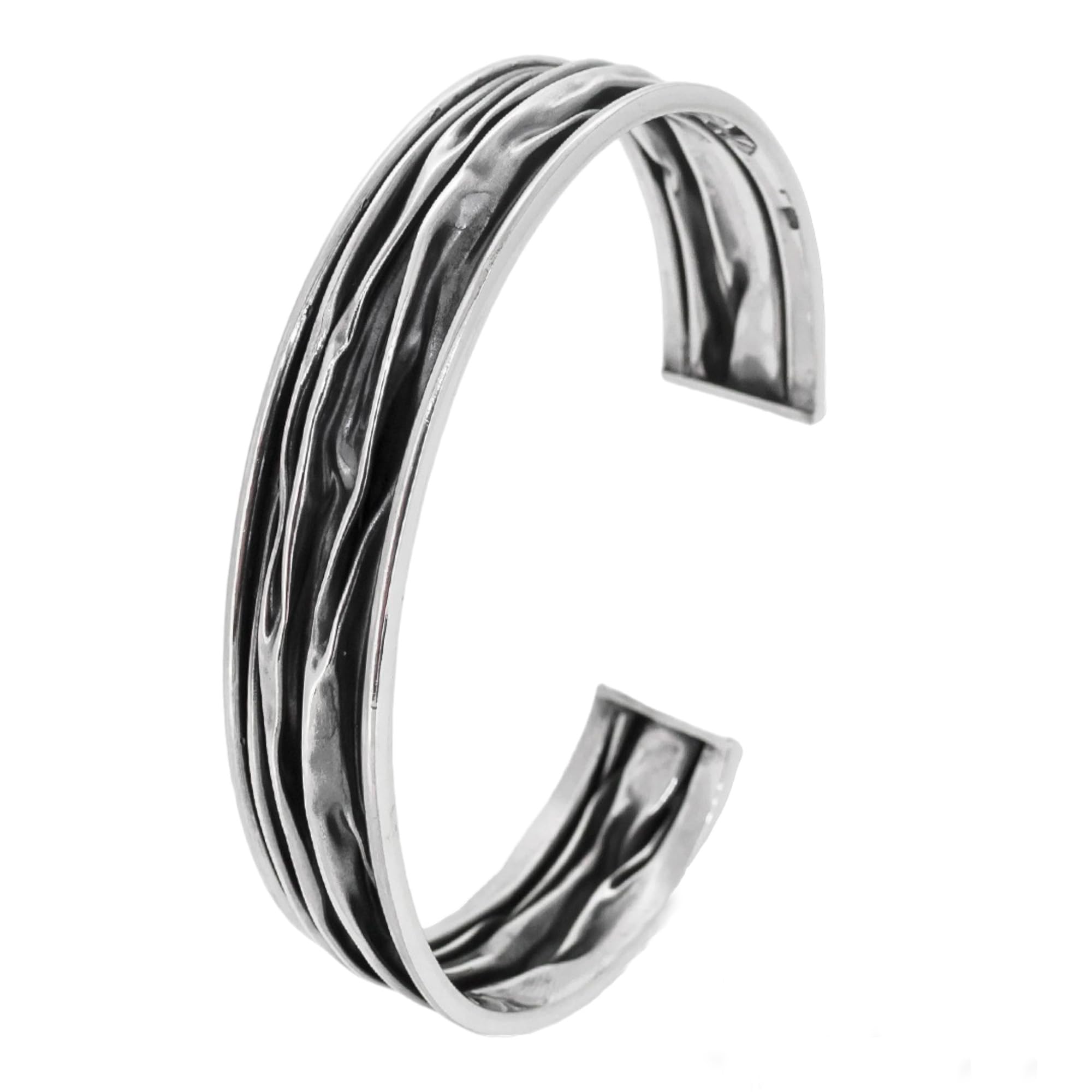 Treasure Bay Women's Bracelet - 925 Sterling Silver Cuff Bangle Bracelet for Women Crushed Style (15mm Crushed)