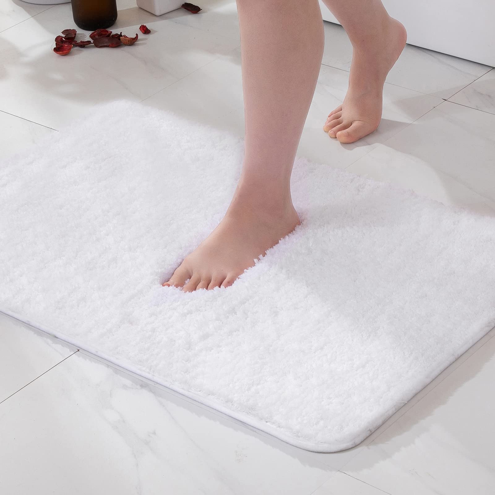 MIULEE Bath Mat Non Slip Absorbent Bathroom Soft luxurious Shower Small Mat Doormat Inside Rugs Kitchen Rugs Carpet Mat Washable for Bathroom Bedroom Kitchen Entrance 50x80 cm White — image 1