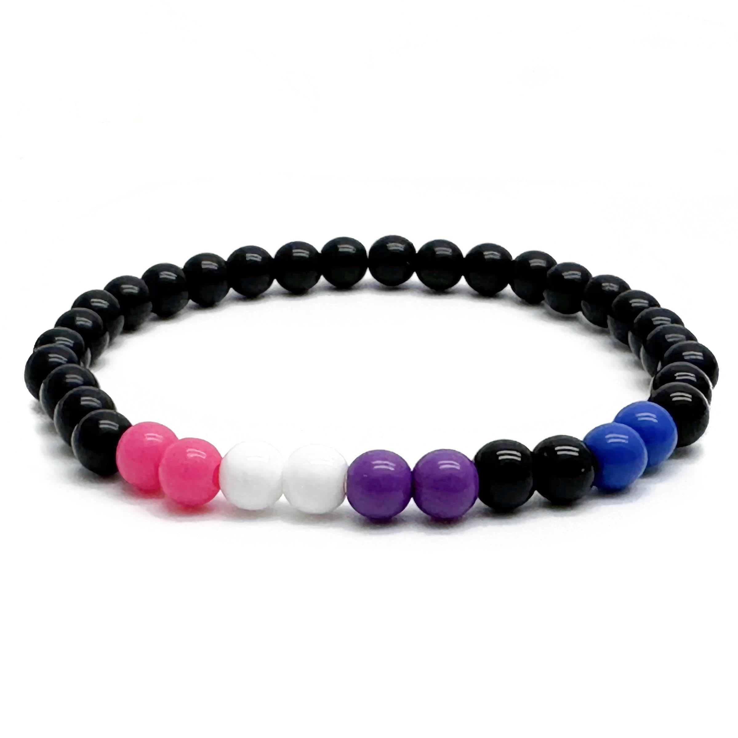 Vilda Jewellery Genderfluid Flag Bead Bracelet, 6mm Pink White Purple Black and Blue Acrylic Beads, Gender Fluid LGBT Awareness : Size Small/Medium 7 inches